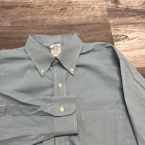 Brooks Brothers Shirt Teal Mens XL Plaid Check Long Sleeve Button Gingham 16.5 L - Picture 1 of 7